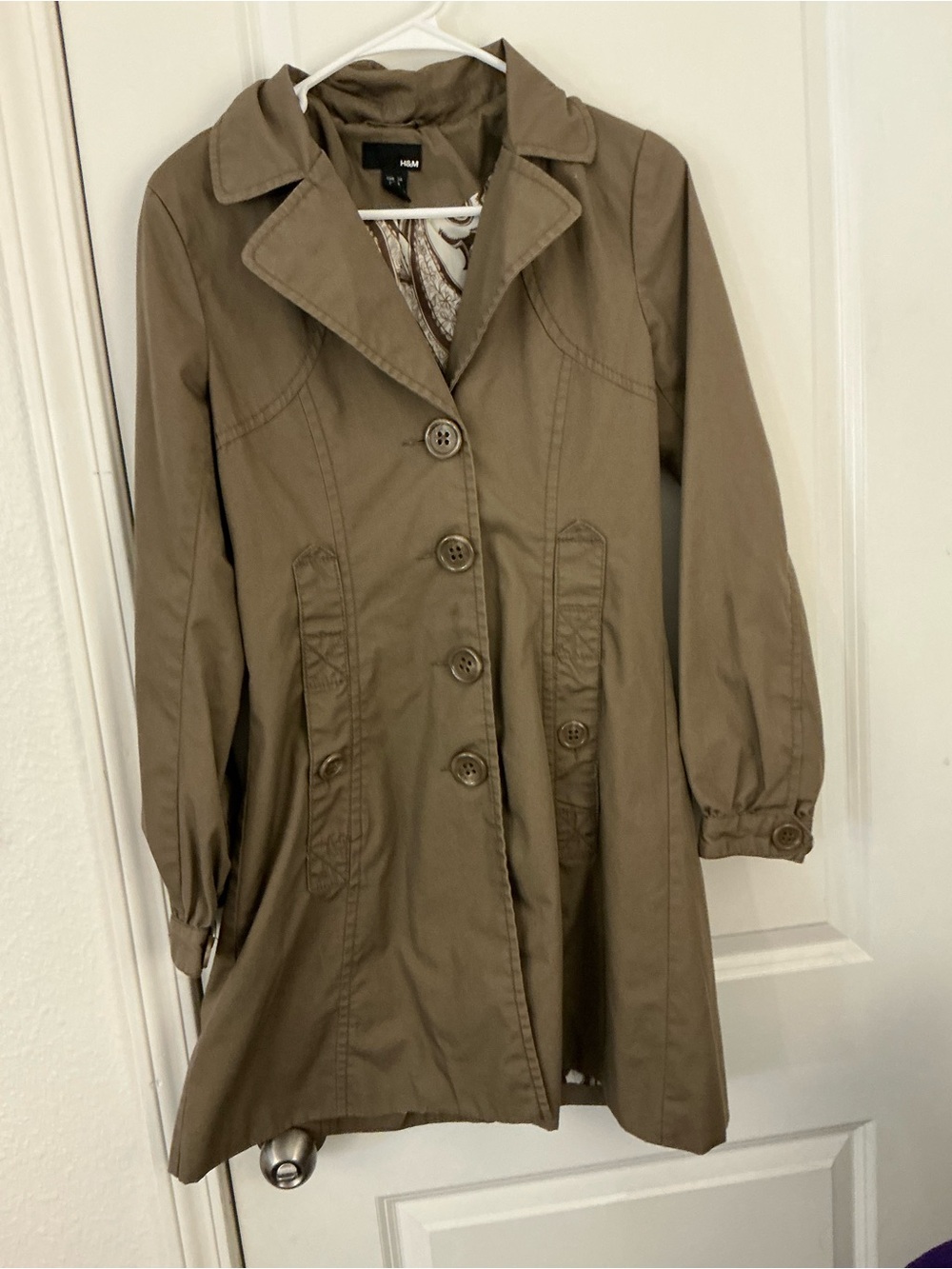 H&M Women's Size 4 Lightweight A-Line Trench Coat Taupe Brown Pattern Lining